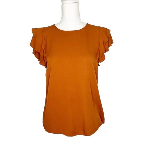 A New Day Rust Orange Short Flutter Sleeve Top XS - Picture 2 of 6